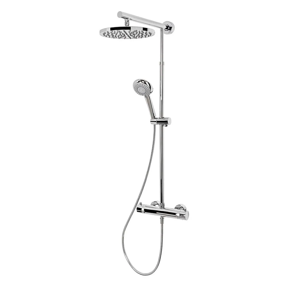 Schulte Colonne de douche thermostatique avec pommeau + douchette + flexible + barre réglable, coloris chrome, Rain