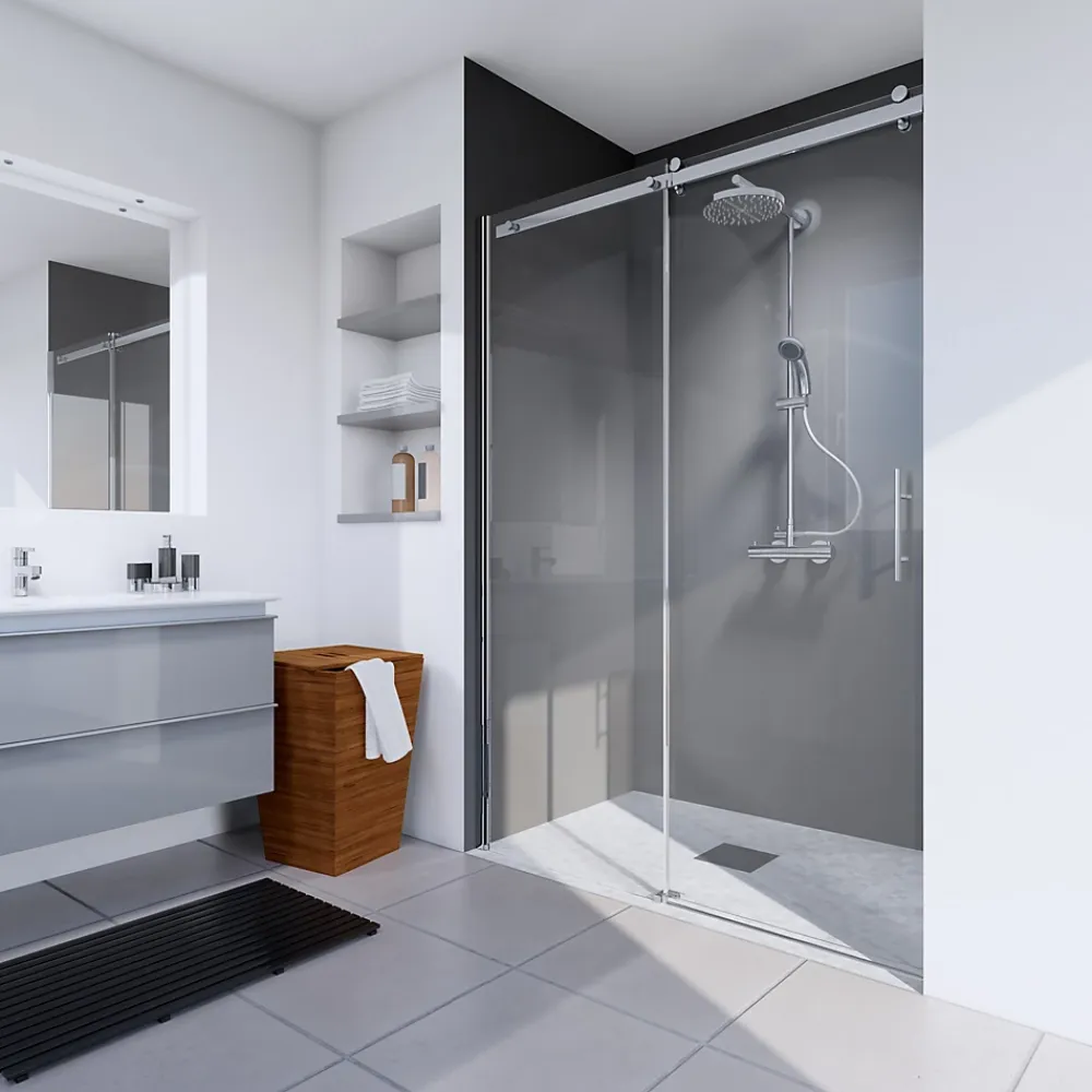 Schulte Colonne de douche thermostatique avec pommeau + douchette + flexible + barre réglable, coloris chrome, Rain