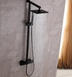 Colonne De Douche Thermostatique|Bernstein Colonne de douche thermostatique murale laiton + tête de douche 23x23cm - Noir mat - 110x15cm - SEDAL 8921B