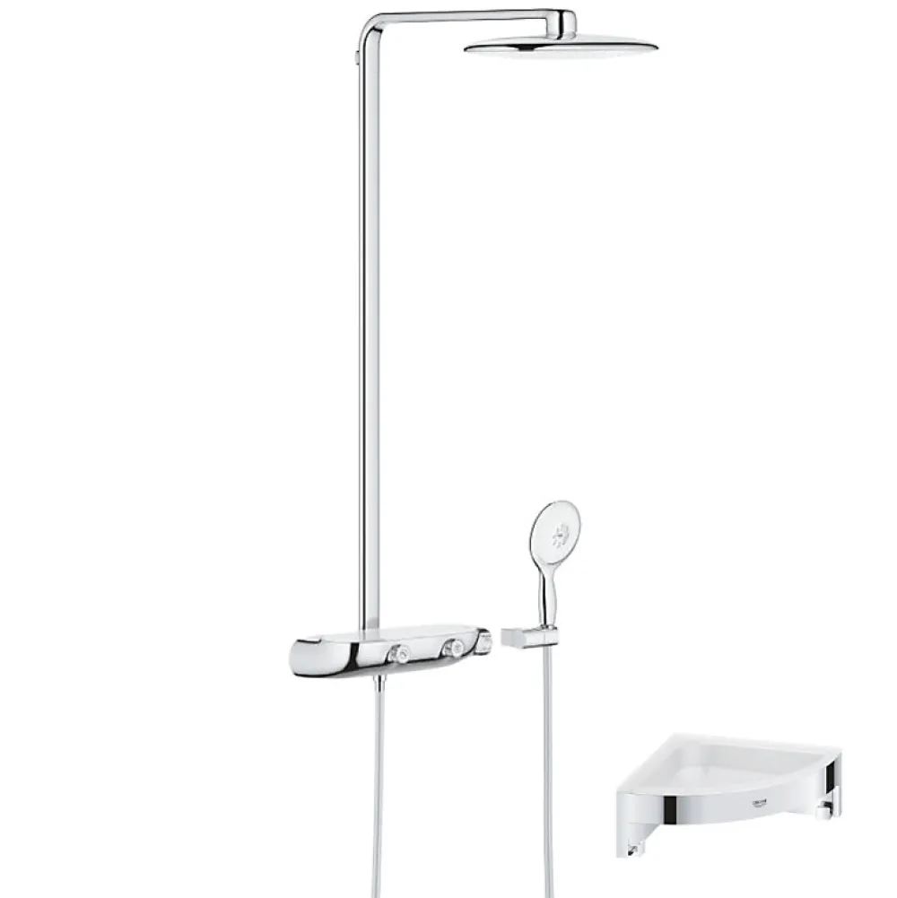 Colonne De Douche Thermostatique|Grohe Colonne de douche thermostatique Rainshower System SmartControl Mono 360 Blanc/chromé + Tablette douche d'angle Start Cube