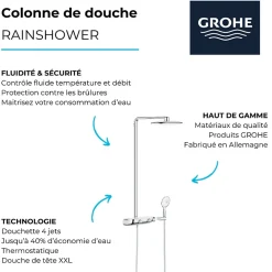 Colonne De Douche Thermostatique|Grohe Colonne de douche thermostatique Rainshower System SmartControl Mono 360 Blanc/chromé + Tablette douche d'angle Start Cube