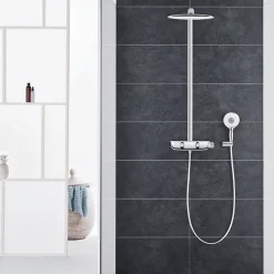 Colonne De Douche Thermostatique|Grohe Colonne de douche thermostatique Rainshower System SmartControl Mono 360 Blanc/chromé + Tablette douche d'angle Start Cube