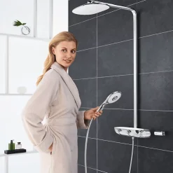 Colonne De Douche Thermostatique|Grohe Colonne de douche thermostatique Rainshower System SmartControl Mono 360 Blanc/chromé + Tablette douche d'angle Start Cube