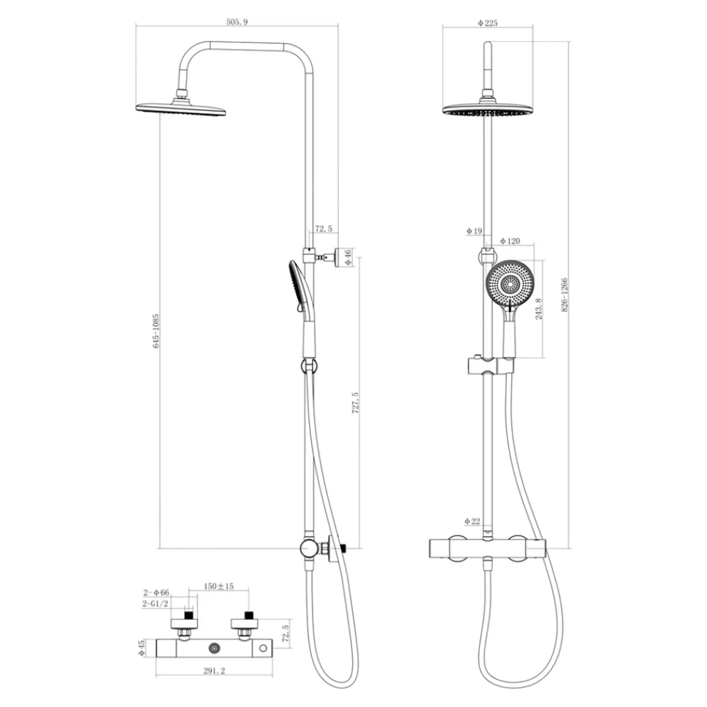 Colonne De Douche Thermostatique| Colonne de douche thermostatique chrome Hanalei