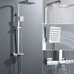 Auralum Max Colonne de Douche Thermostatique 3 Fonctions, Ensemble de Douche Chrome avec pomme Douchette Robinet de Baignoire