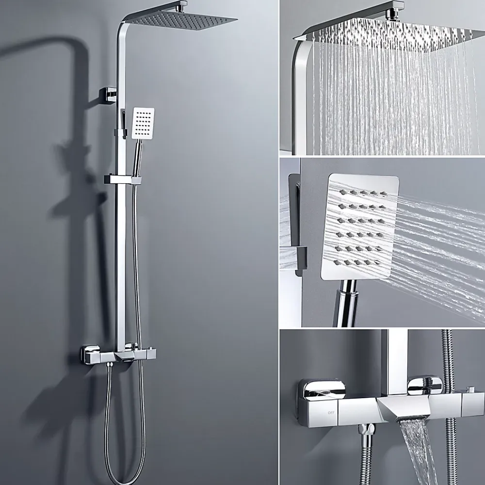 Auralum Max Colonne de Douche Thermostatique 3 Fonctions, Ensemble de Douche Chrome avec pomme Douchette Robinet de Baignoire