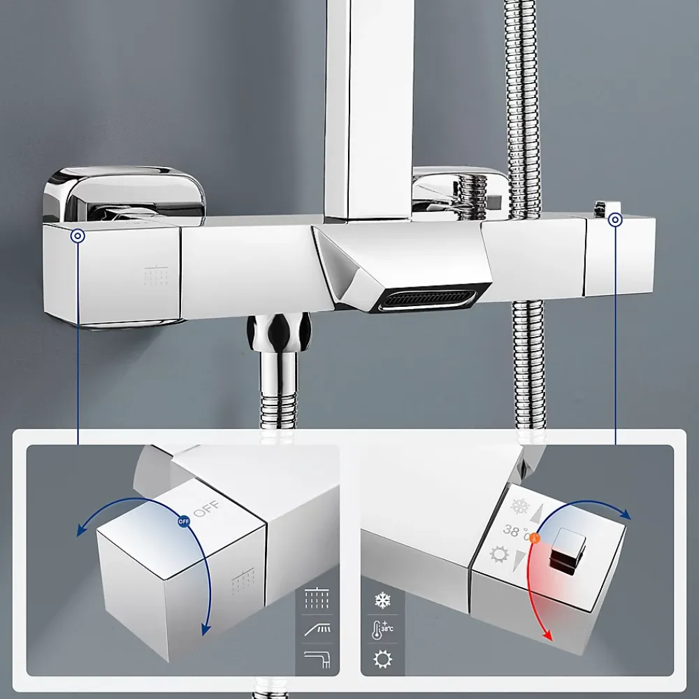 Auralum Max Colonne de Douche Thermostatique 3 Fonctions, Ensemble de Douche Chrome avec pomme Douchette Robinet de Baignoire