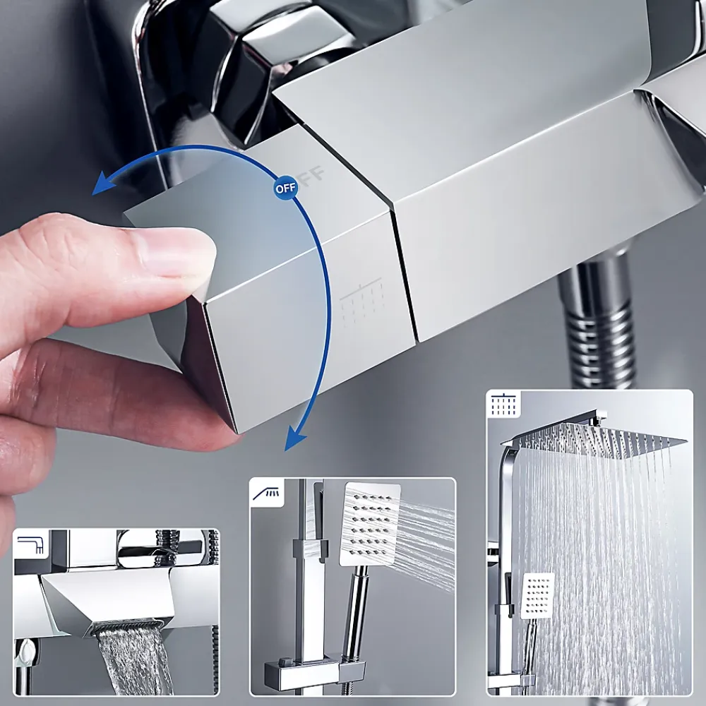 Auralum Max Colonne de Douche Thermostatique 3 Fonctions, Ensemble de Douche Chrome avec pomme Douchette Robinet de Baignoire