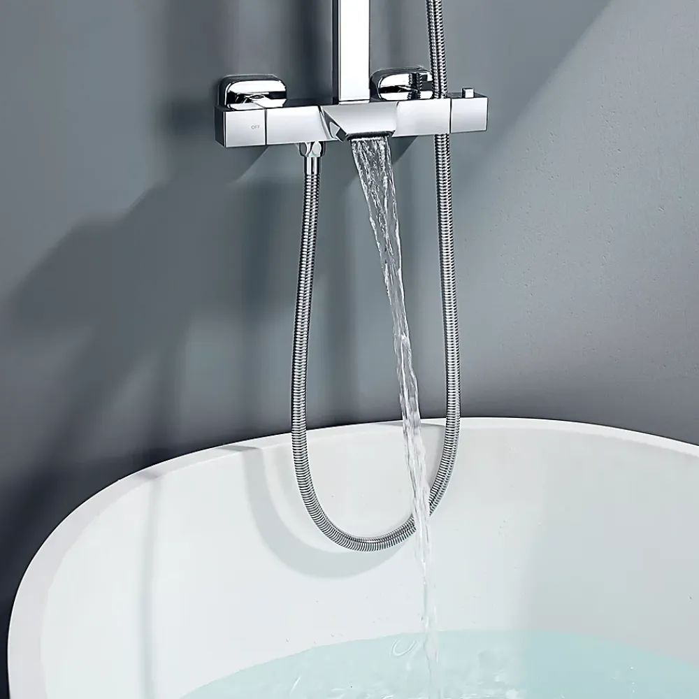 Auralum Max Colonne de Douche Thermostatique 3 Fonctions, Ensemble de Douche Chrome avec pomme Douchette Robinet de Baignoire