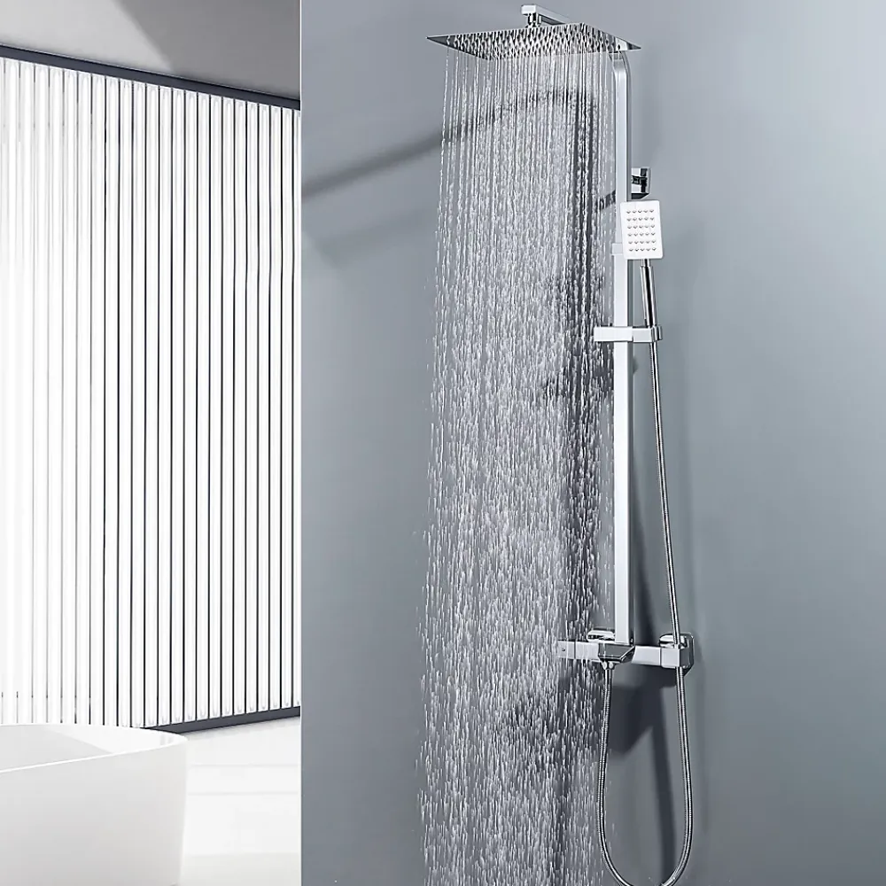 Auralum Max Colonne de Douche Thermostatique 3 Fonctions, Ensemble de Douche Chrome avec pomme Douchette Robinet de Baignoire