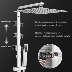 Homelody Colonne de Douche Thermostatique Ensemble de Douche Corps en Laiton Hauteur Réglable 855-1105mm Système de Douche