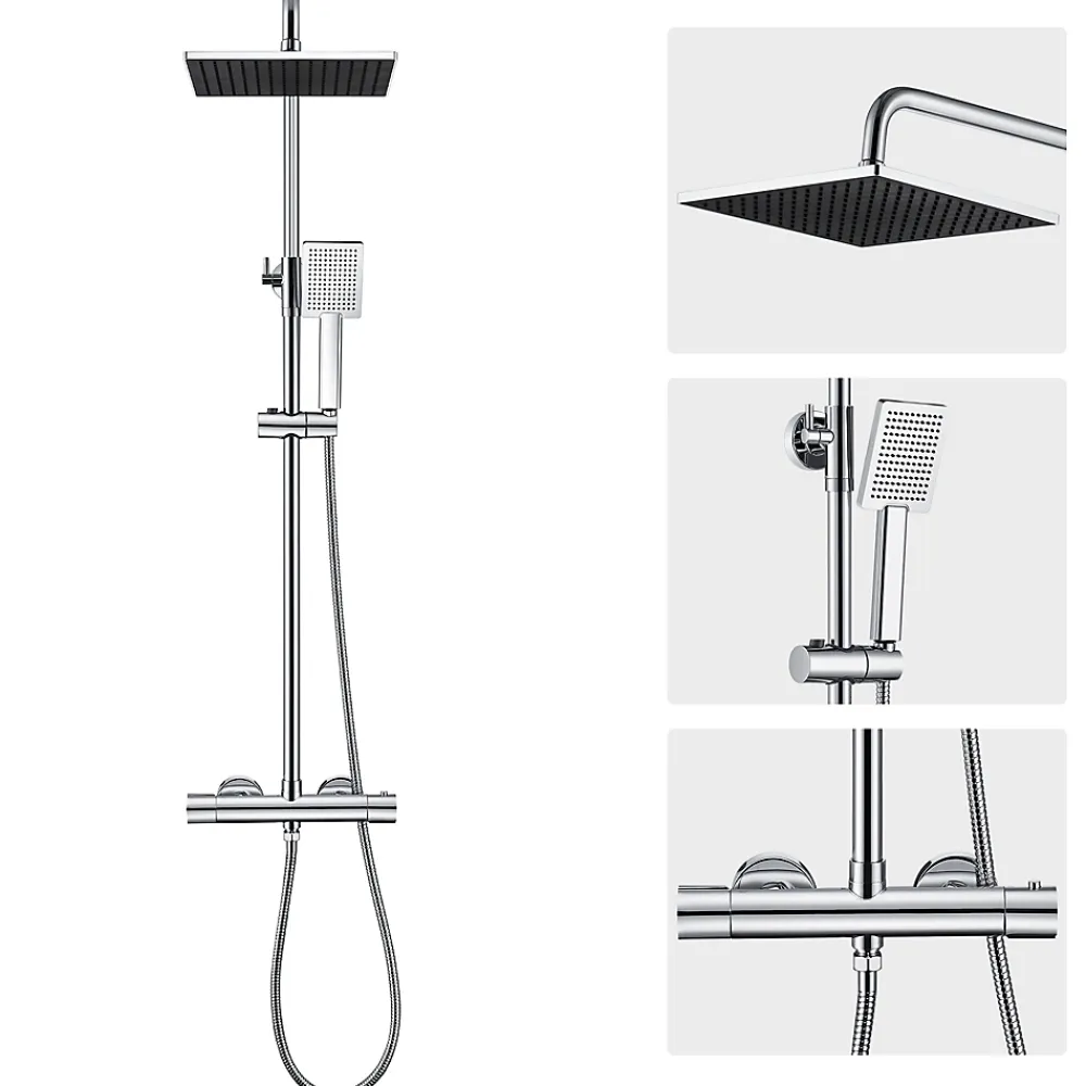 Colonne De Douche Thermostatique|Auralum Max Colonne de Douche Thermostatique avec mitigeur , Ensemble de Douche Noir, Douche avec Tête de Douche de 12 pouce