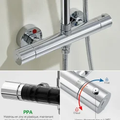 Colonne De Douche Thermostatique|Auralum Max Colonne de Douche Thermostatique avec mitigeur , Ensemble de Douche Noir, Douche avec Tête de Douche de 12 pouce