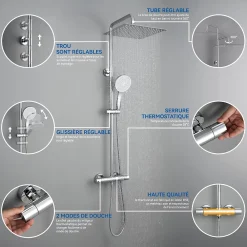 Colonne De Douche Thermostatique|Sofetiy Max Colonne de Douche Thermostatique 5 Fonctions, Ensemble de Douche , Douche avec Tête de Douche de 12 pouces