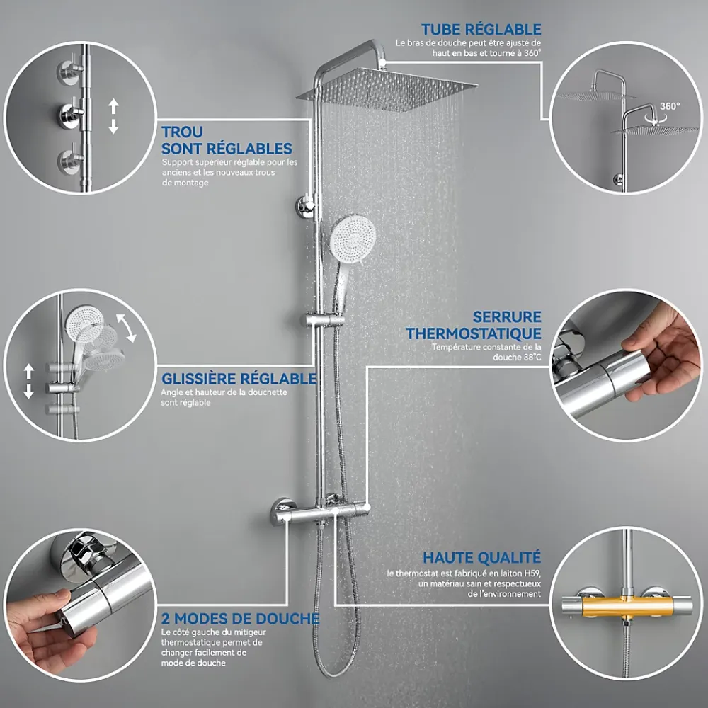 Colonne De Douche Thermostatique|Sofetiy Max Colonne de Douche Thermostatique 5 Fonctions, Ensemble de Douche , Douche avec Tête de Douche de 12 pouces