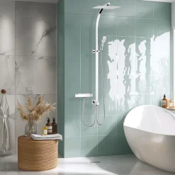 Valentin Colonne de douche thermostatique avec pomme de tête, douchette et flexible, chrome, Inouie