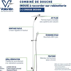 Valentin Colonne de douche thermostatique avec pomme de tête, douchette et flexible, chrome, Inouie