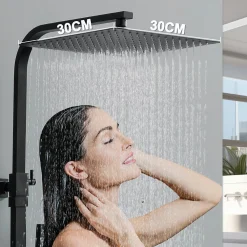 Homelody Colonne de Douche Thermostatique Noir Ensemble de Douche Corps en Laiton Hauteur Réglable 855-1105mm Système de Douche