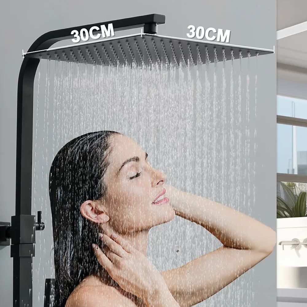 Homelody Colonne de Douche Thermostatique Noir Ensemble de Douche Corps en Laiton Hauteur Réglable 855-1105mm Système de Douche