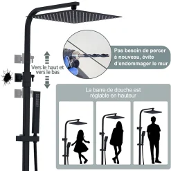 Homelody Colonne de Douche Thermostatique Noir Ensemble de Douche Corps en Laiton Hauteur Réglable 855-1105mm Système de Douche