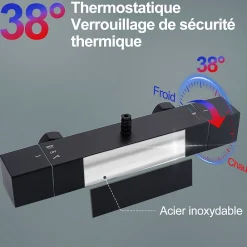Homelody Colonne de Douche Thermostatique Noir Ensemble de Douche Corps en Laiton Hauteur Réglable 855-1105mm Système de Douche