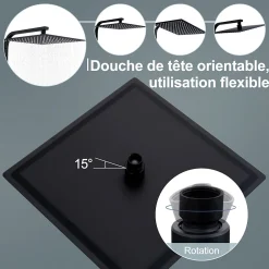 Homelody Colonne de Douche Thermostatique Noir Ensemble de Douche Corps en Laiton Hauteur Réglable 855-1105mm Système de Douche