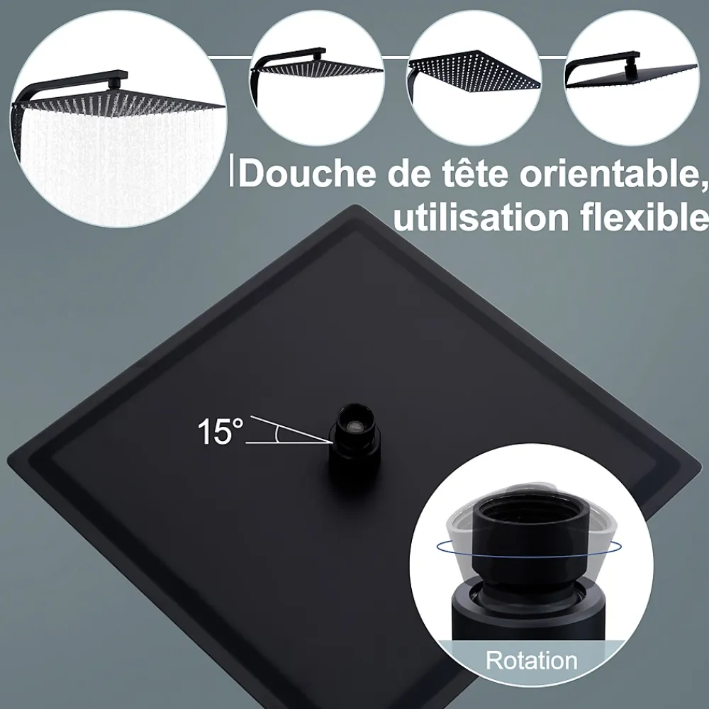 Homelody Colonne de Douche Thermostatique Noir Ensemble de Douche Corps en Laiton Hauteur Réglable 855-1105mm Système de Douche