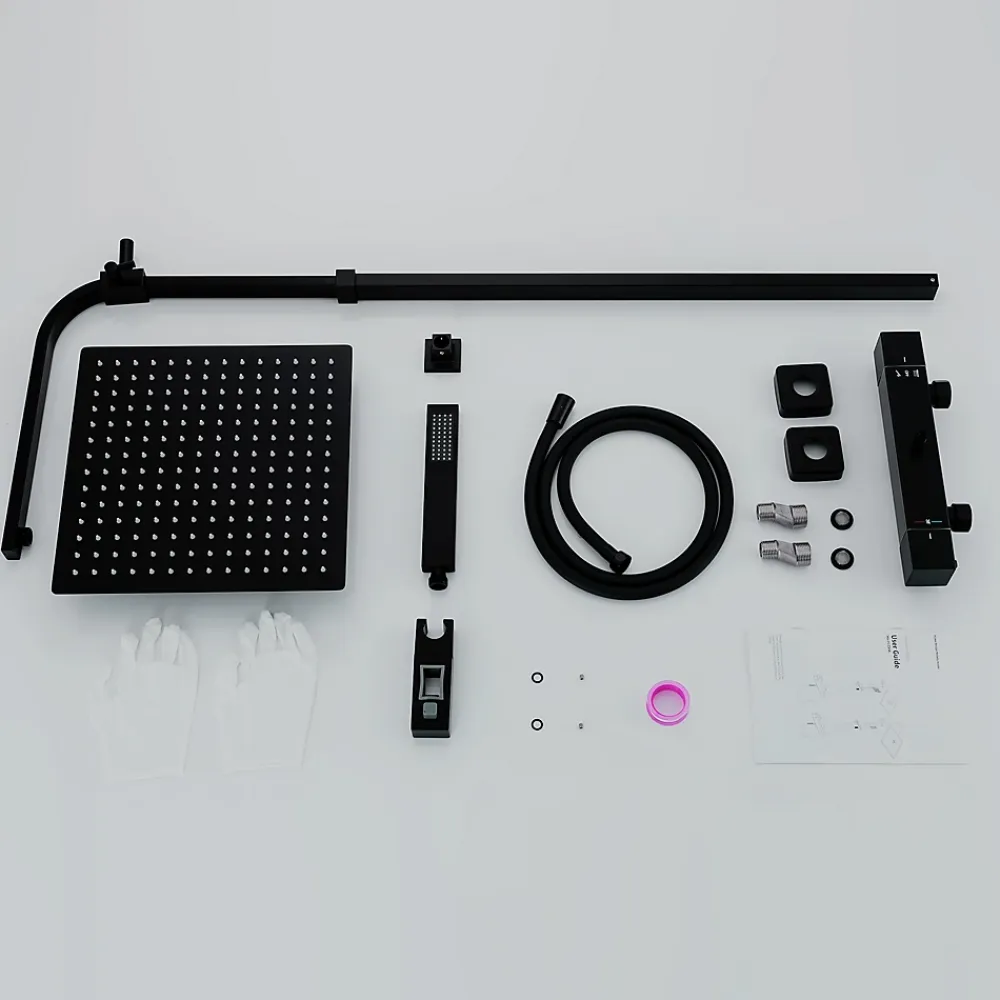 Homelody Colonne de Douche Thermostatique Noir Ensemble de Douche Corps en Laiton Hauteur Réglable 855-1105mm Système de Douche