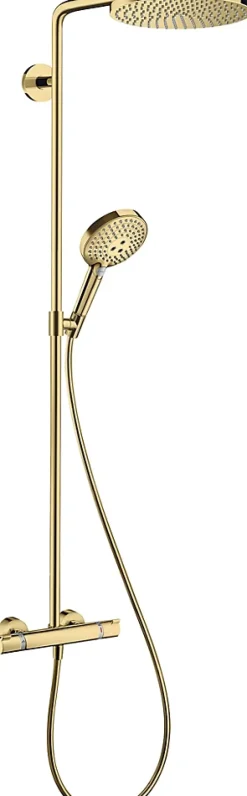 Colonne De Douche Thermostatique|Hansgrohe Colonne de douche thermostatique avec pommeau + douchette 1 jet + flexible + barre réglable, doré, Raindance Select S 240 PowderRain