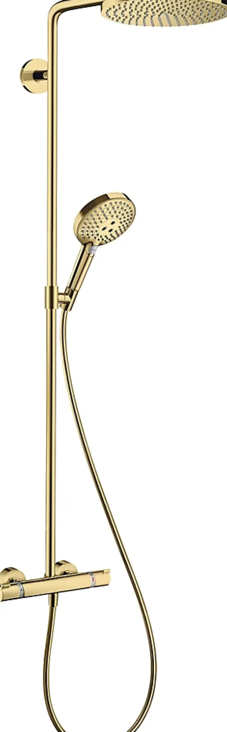 Colonne De Douche Thermostatique|Hansgrohe Colonne de douche thermostatique avec pommeau + douchette 1 jet + flexible + barre réglable, doré, Raindance Select S 240 PowderRain