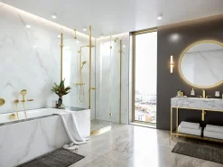 Colonne De Douche Thermostatique|Hansgrohe Colonne de douche thermostatique avec pommeau + douchette 1 jet + flexible + barre réglable, doré, Raindance Select S 240 PowderRain
