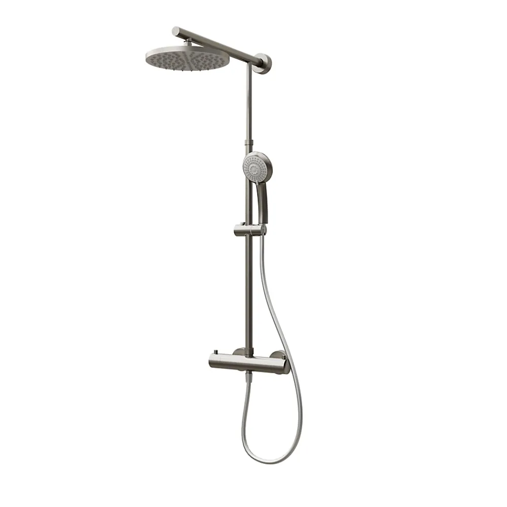 Colonne De Douche Thermostatique|Schulte Colonne de douche thermostatique avec pommeau + douchette + flexible + barre réglable, coloris inox, Rain