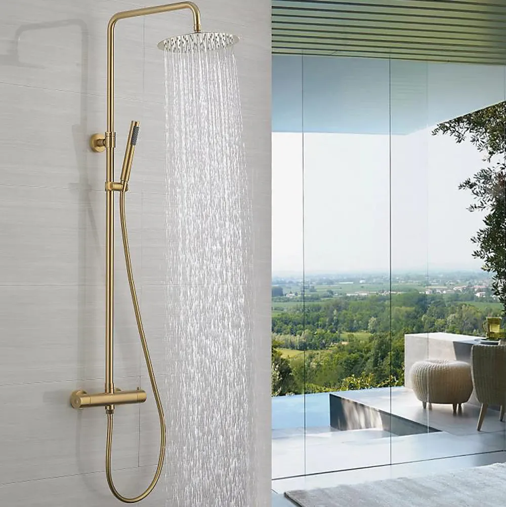 Robinet De Douche|Hudor COLONNE DE DOUCHE THERMOSTATIQUE EN LAITON DORÉ BROSSÉ SC418 COLLECTION SCAMANDRE
