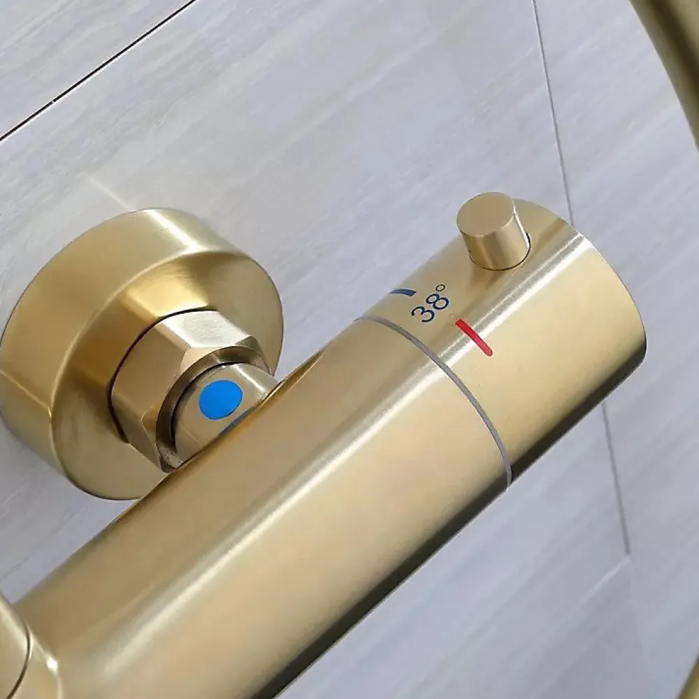Robinet De Douche|Hudor COLONNE DE DOUCHE THERMOSTATIQUE EN LAITON DORÉ BROSSÉ SC418 COLLECTION SCAMANDRE