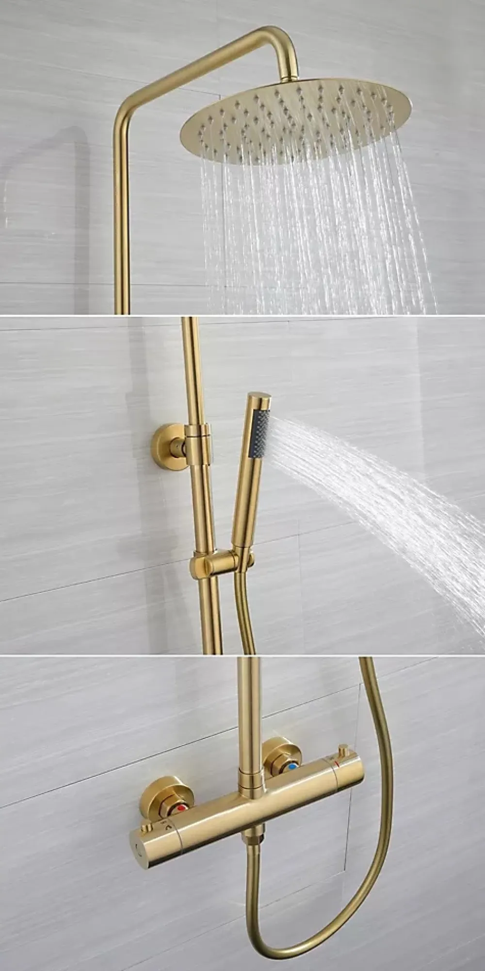 Robinet De Douche|Hudor COLONNE DE DOUCHE THERMOSTATIQUE EN LAITON DORÉ BROSSÉ SC418 COLLECTION SCAMANDRE