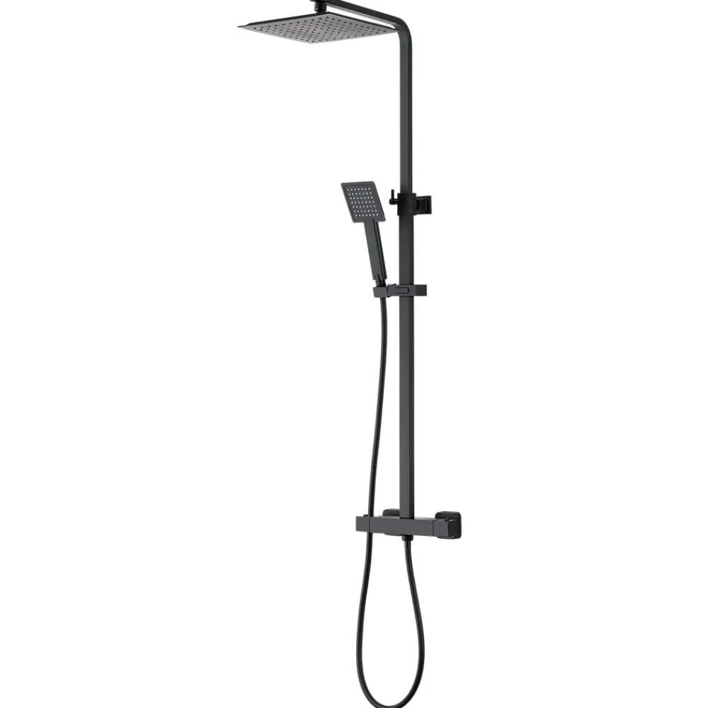 GoodHome Colonne de douche thermostatique avec pomme de tête, douchette et flexible, noir mat, Kozo