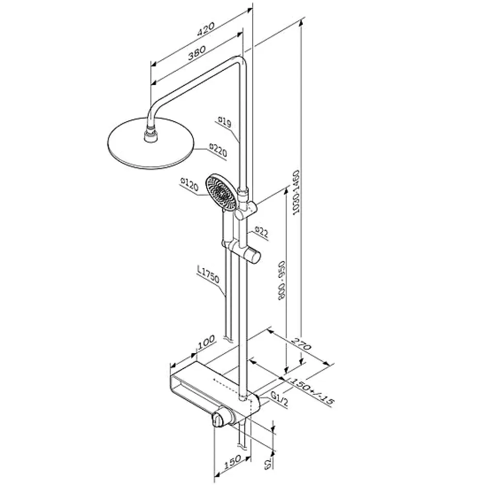 Colonne De Douche Thermostatique|Am.Pm Europe Colonne de douche thermostatique, avec mitigeur thermostatique Système de douche avec robinet Chrome, F0785A600 X-Joy AM.PM