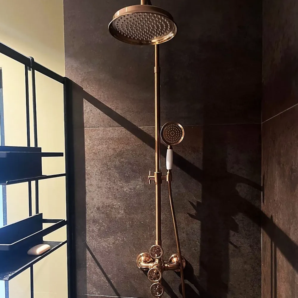 Essebagno Colonne de douche thermostatique cuivre brossé Indus