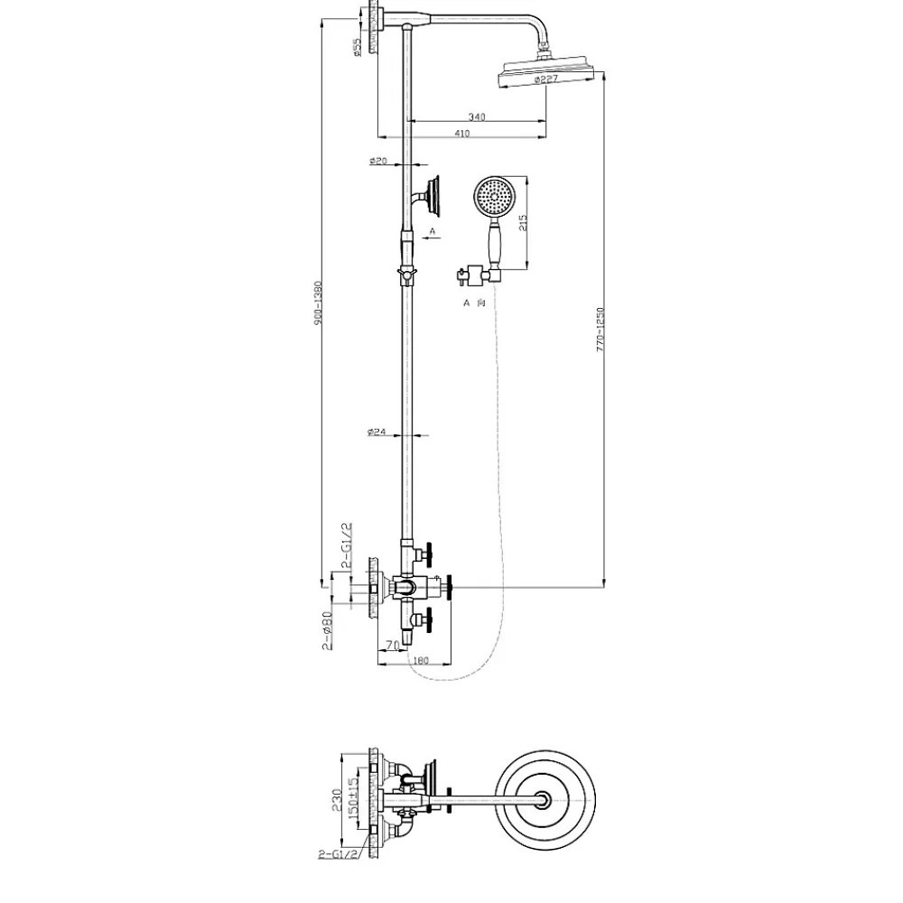 Essebagno Colonne de douche thermostatique cuivre brossé Indus