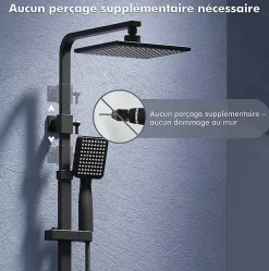 Homelody Colonne de Douche Thermostatique Noir Ensemble de Douche Robinet Cascade pour Baignoire Laiton Set de Douche Hauteur Réglable