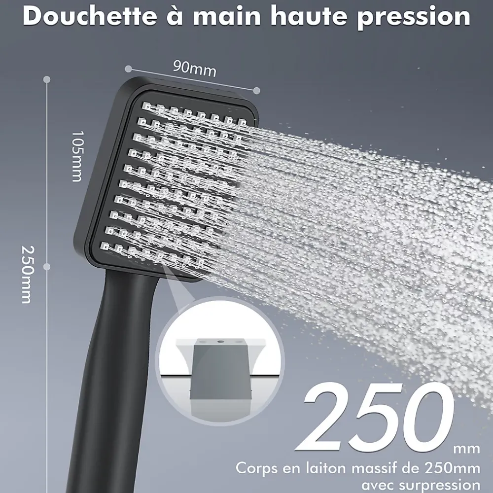 Homelody Colonne de Douche Thermostatique Noir Ensemble de Douche Robinet Cascade pour Baignoire Laiton Set de Douche Hauteur Réglable