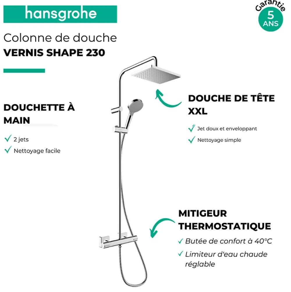 Hansgrohe Colonne de douche thermostatique Vernis Shape 230 chromé