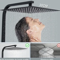 Colonne De Douche Hydromassante|Homelody Colonne de Douche Thermostatique Securite 38C Jet Pluie Hauteur Reglable 855 a 1105 mm Acier Inoxydable Noir pour Salle de Bain