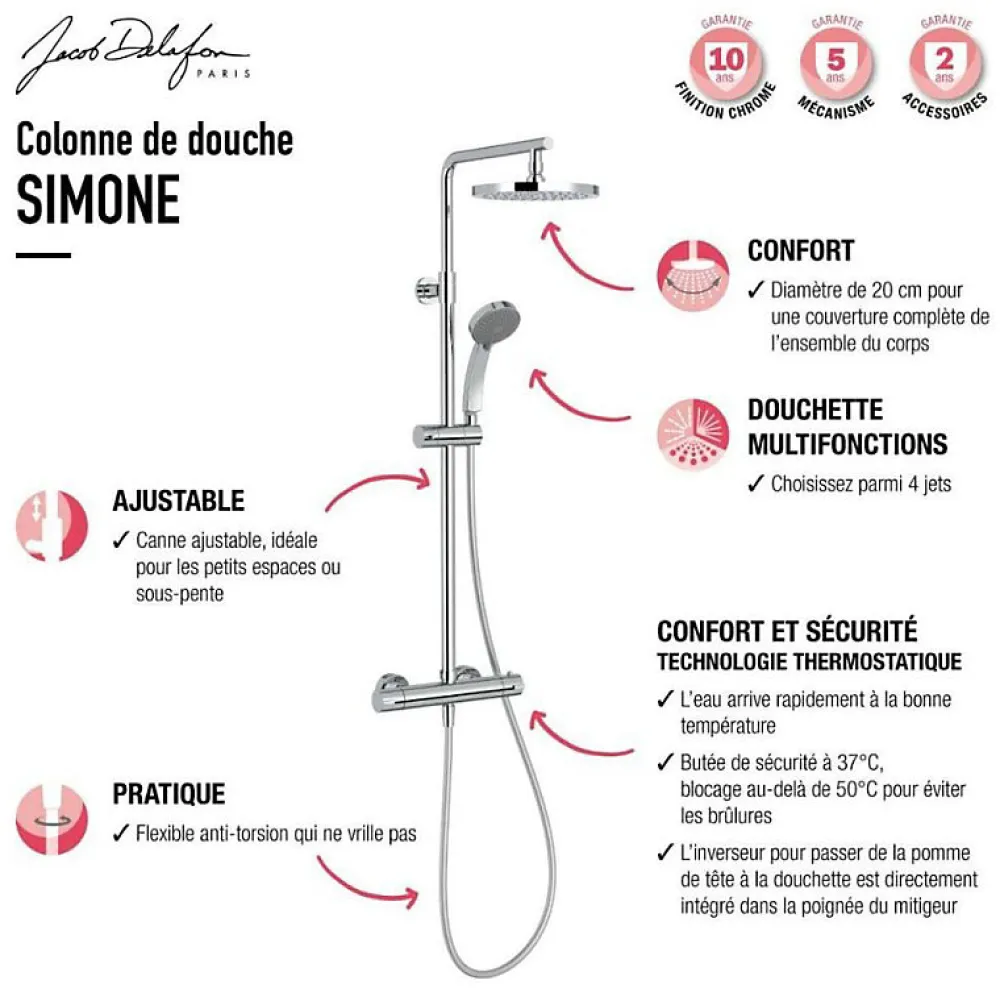 Colonne De Douche Thermostatique|Jacob Delafon Colonne de douche thermostatique Simone