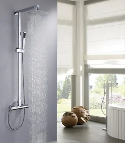 Colonne De Douche Thermostatique|Bernstein Colonne de douche thermostatique acier inox sans pommeau - 118x41cm - 8821C Basic Sans tête (de douche)