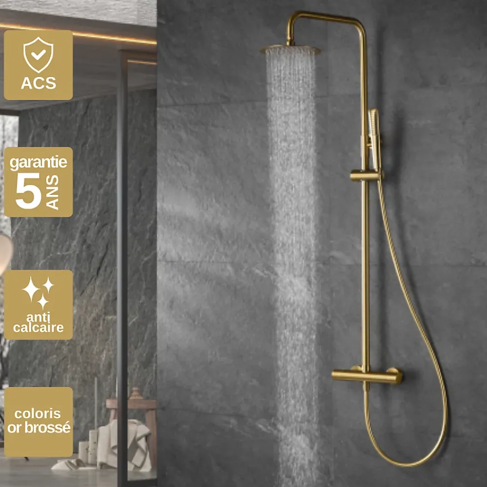 Imex Colonne de Douche Thermostatique Anti-Calcaire Or Brossé NAPOLES BTN047/OC