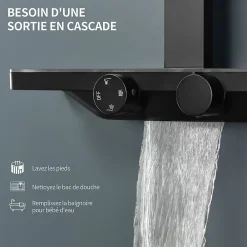 Colonne De Douche Thermostatique|Homelody Colonne de Douche Thermostatique Étagère en Verre avec Cascade Douchette 3 Jets Pommeau de Douche Pluie 300 x 200 mm Noire