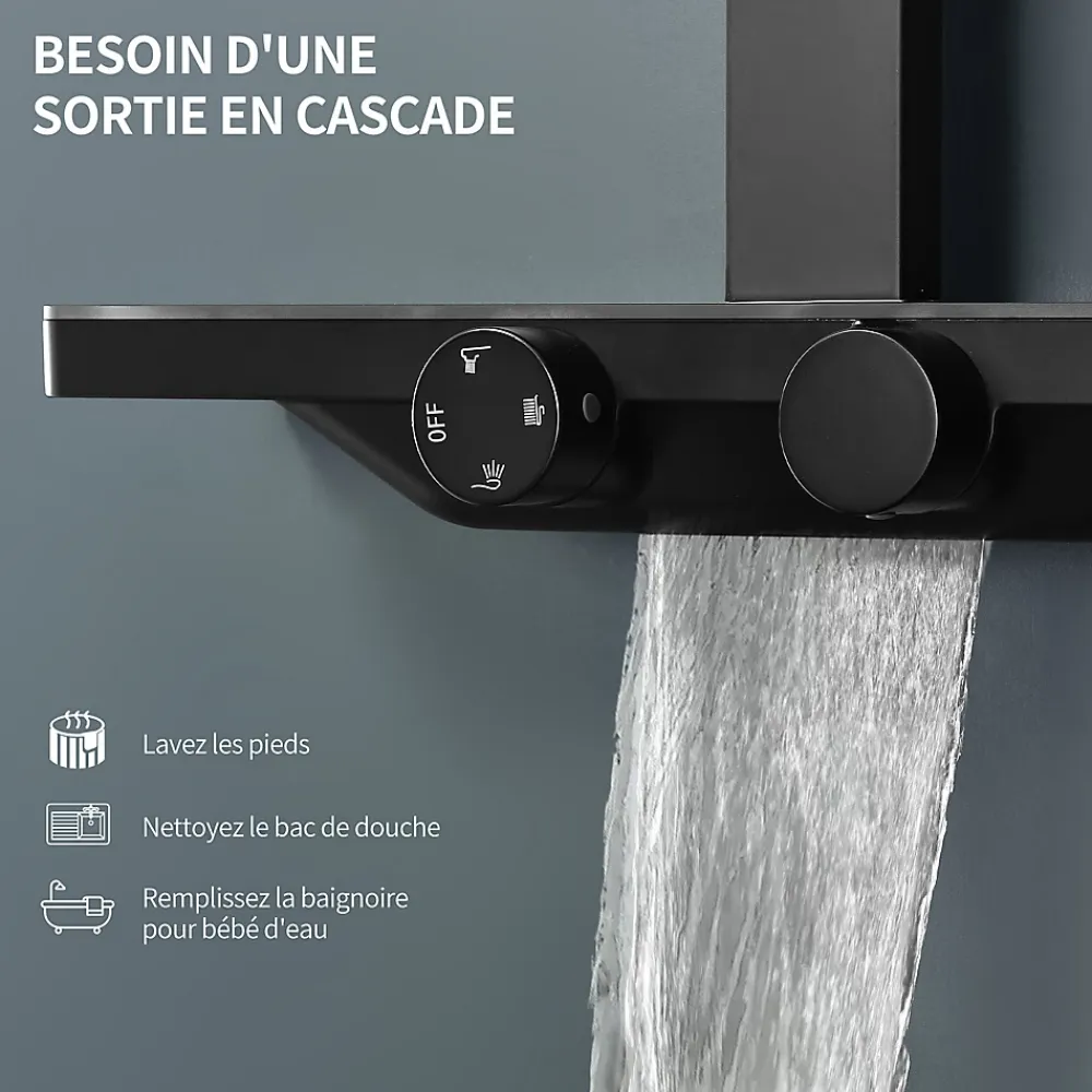 Colonne De Douche Thermostatique|Homelody Colonne de Douche Thermostatique Étagère en Verre avec Cascade Douchette 3 Jets Pommeau de Douche Pluie 300 x 200 mm Noire