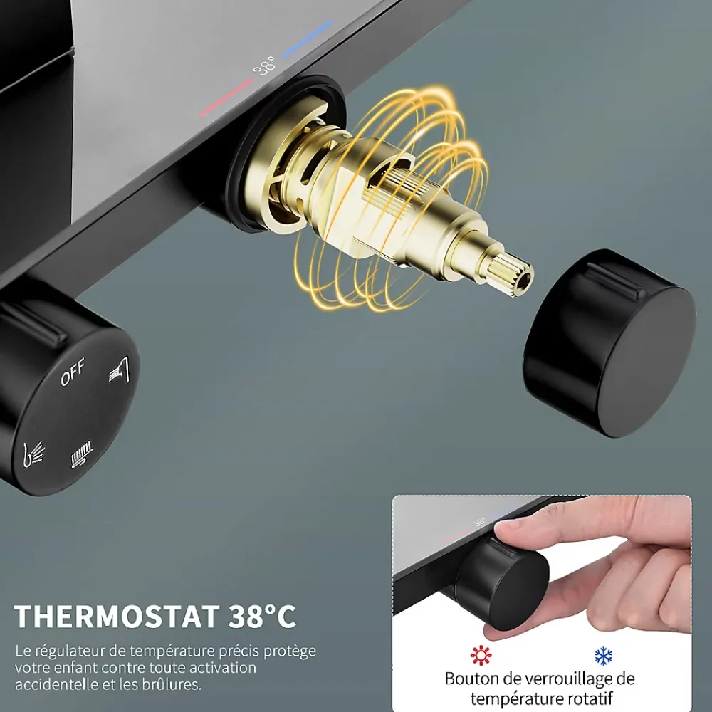Colonne De Douche Thermostatique|Homelody Colonne de Douche Thermostatique Étagère en Verre avec Cascade Douchette 3 Jets Pommeau de Douche Pluie 300 x 200 mm Noire
