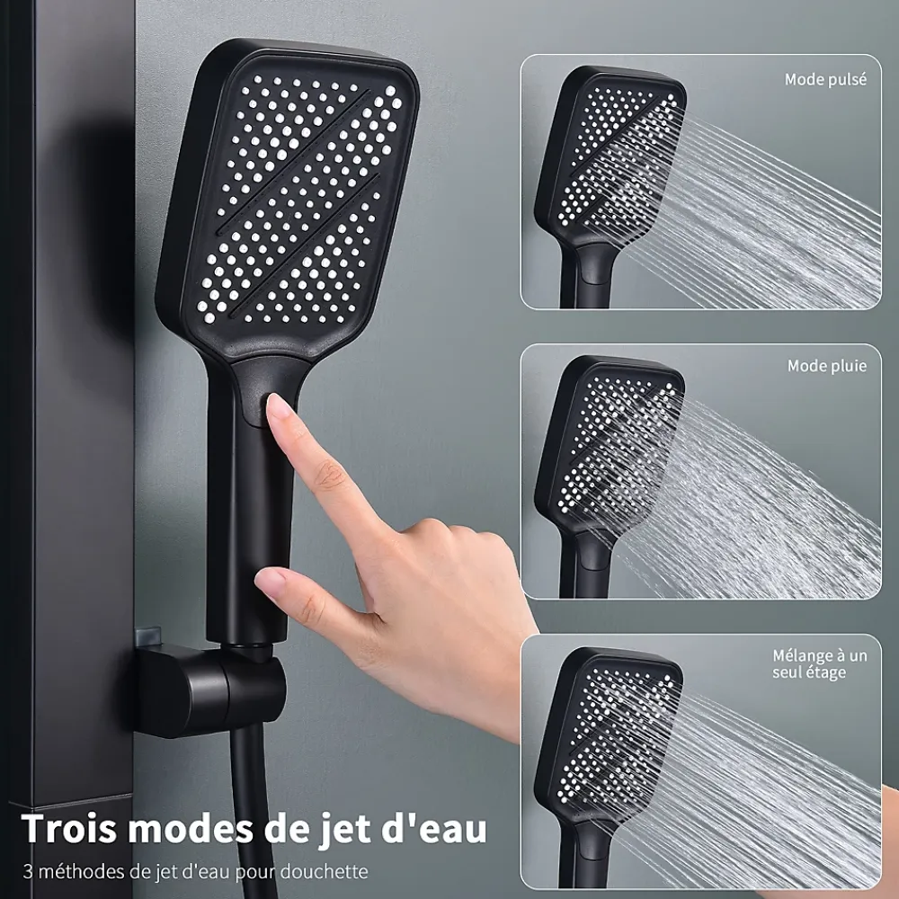 Colonne De Douche Thermostatique|Homelody Colonne de Douche Thermostatique Étagère en Verre avec Cascade Douchette 3 Jets Pommeau de Douche Pluie 300 x 200 mm Noire